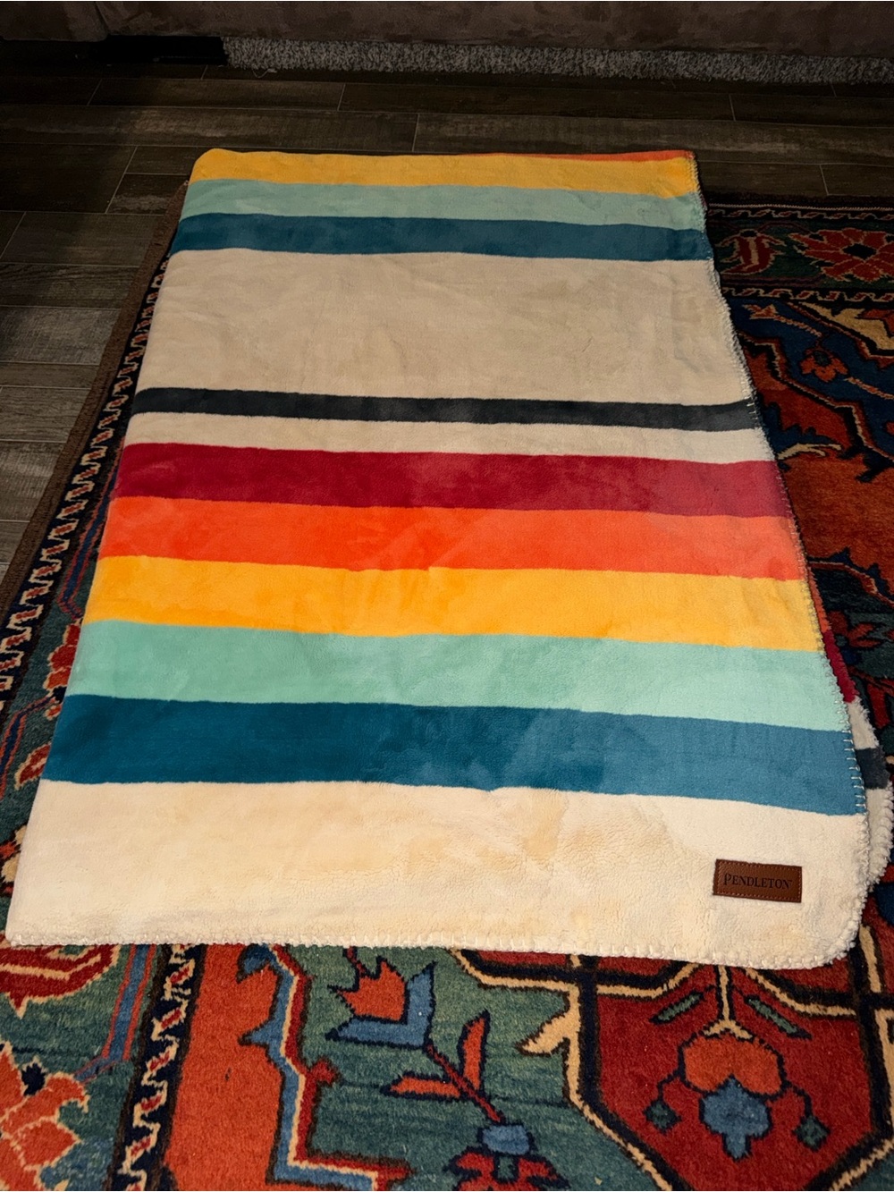 Pendleton Mount Foraker Ultra-Soft Plush Throw Blanket Reversible Rainbow Stripe